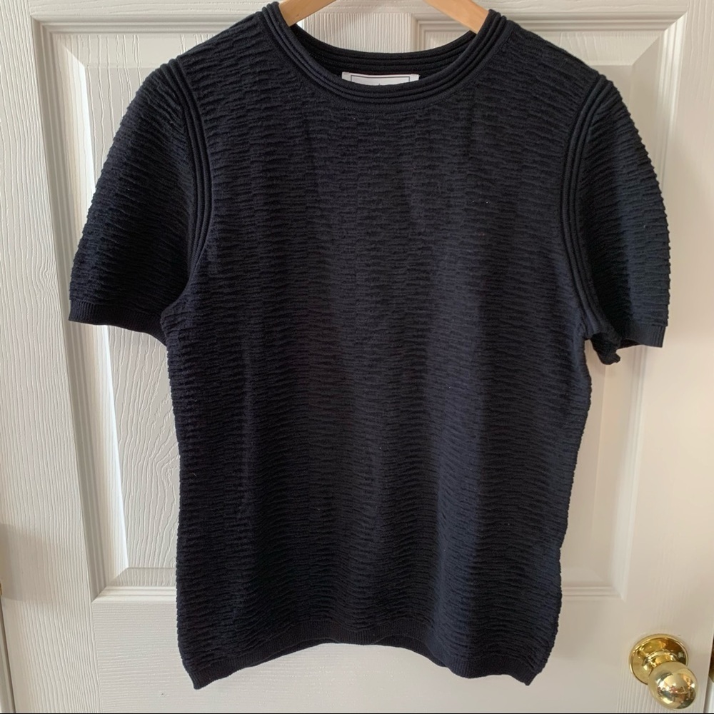 NWT Joan Vass Textured Knit Short-sleeved Top